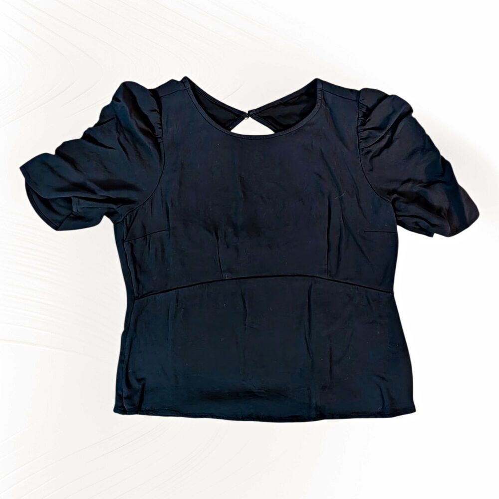 Abercrombie & Fitch Black Puff Sleeve Smocked Peekaboo Back Top Round Neck L